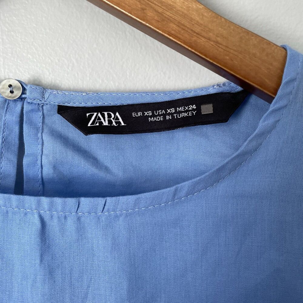 Zara Cotton Blouse Eyelit Ruffle Embroidered Details Long Sleeve Women's XS - Picture 10 of 11